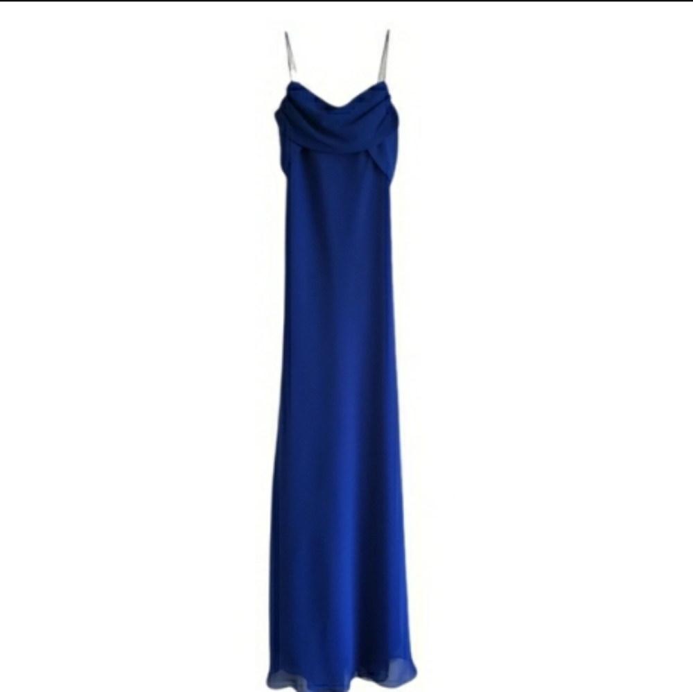 Milano Royal Blue Spaghetti Strap Floor Length Sheath Fit Formal Dress S…